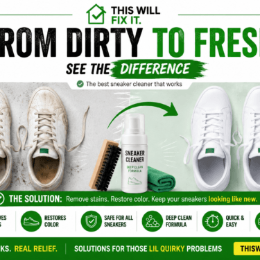 Best sneaker cleaner before-and-after hero image showing dirty white sneakers restored to a clean, fresh appearance using a sneaker cleaning solution and brush.
