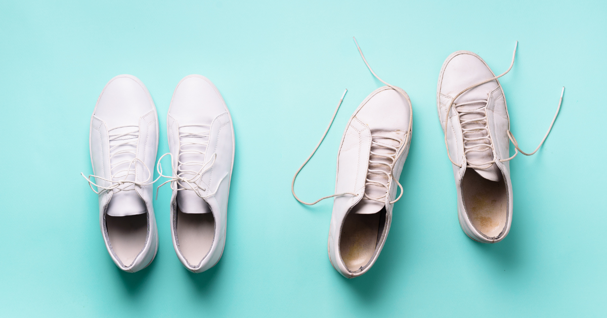 top view of dirty and clean sneaker