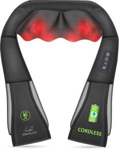 Snailax Cordless Massager - Shiatsu Neck and Shoulder Massager with Heat, Portable, Lumbar, Foot Electric Massage Pillow Color:Black