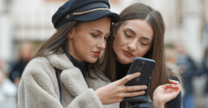 Two women searching Amazon fashion