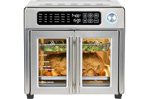 Emeril Lagasse Extra Large French Door Air Fryer Toaster Oven Combo, 25 Cooking Functions and Digital Controls, 7 Accessories