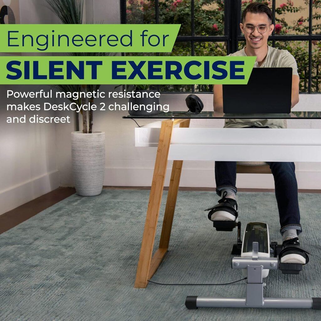 You can crank it up for an active break or pedal gently while typing away.