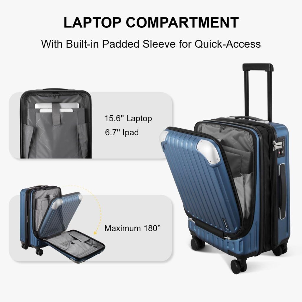 LEVEL8 Carry-On Spinner Suitcase compartment view