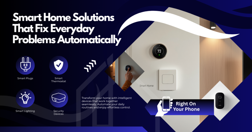 Smart home solutions using smart plugs, lighting, thermostat, and security devices for automated home control