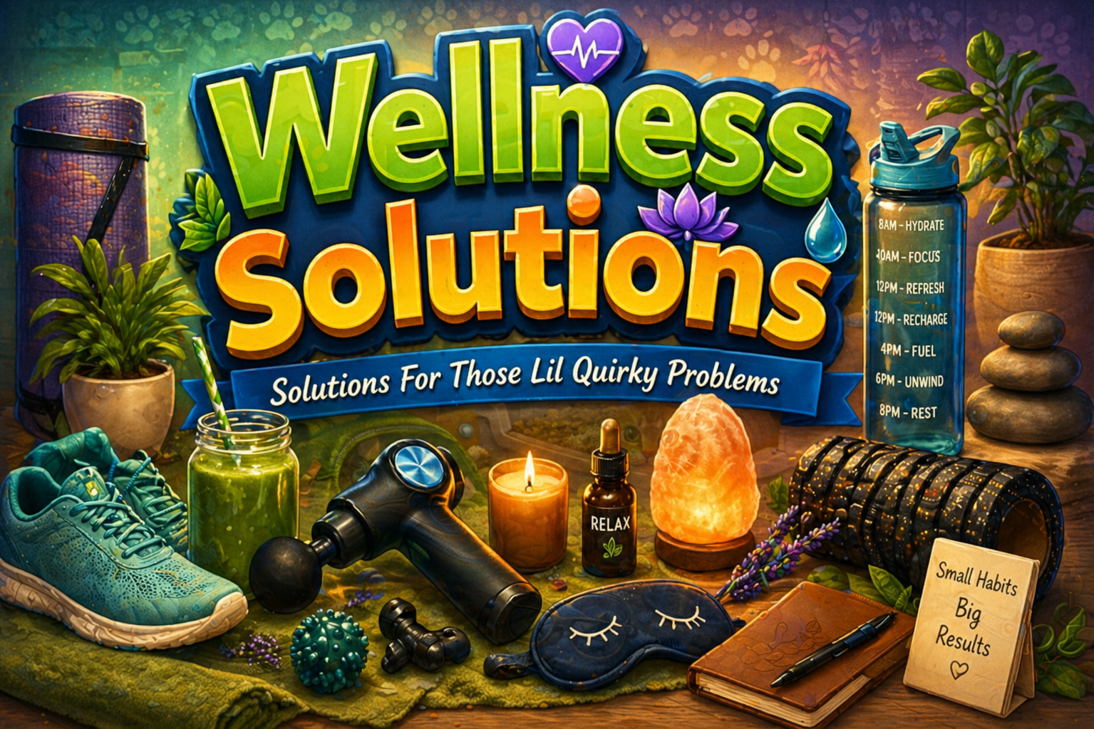 Wellness Solutions banner featuring stress relief, sleep tools, and healthy lifestyle products that help you feel better without overcomplicating your routine