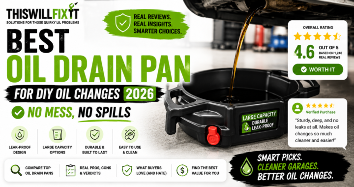 Funnel King 4 Gallon Oil Drain Pan with E-Z Grip Handles, Heavy Duty Polyethylene, 17-3/4 Inch Top ID, 1 Inch Spout, Black, Made in USA (32953)