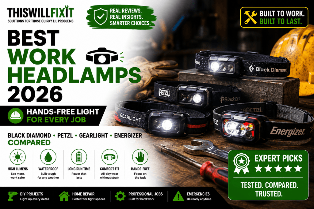 Best work headlamps 2026 featuring Black Diamond, Petzl, GearLight, and Energizer headlamps compared for brightness, waterproofing, runtime, comfort, DIY projects, home repairs, professional jobs, and emergencies.